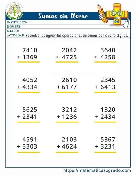 Ejercicios De Sumas De Cifras Sin Llevar Para Ni Os