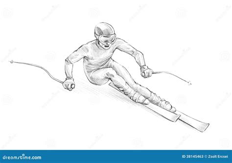 Hand Drawn Sketch Pencil Illustration Of An Alpine Skier Speedi Stock