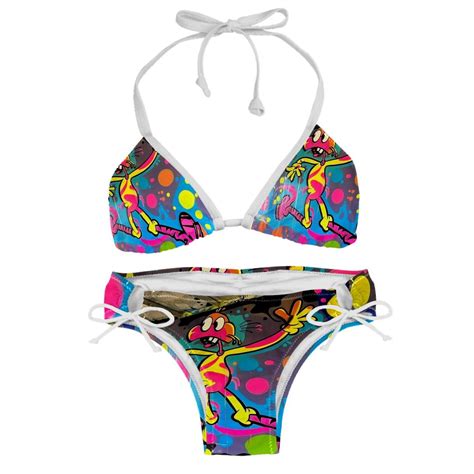 Sexy Women S String Bikini Set Dancing Character Graffiti In Color