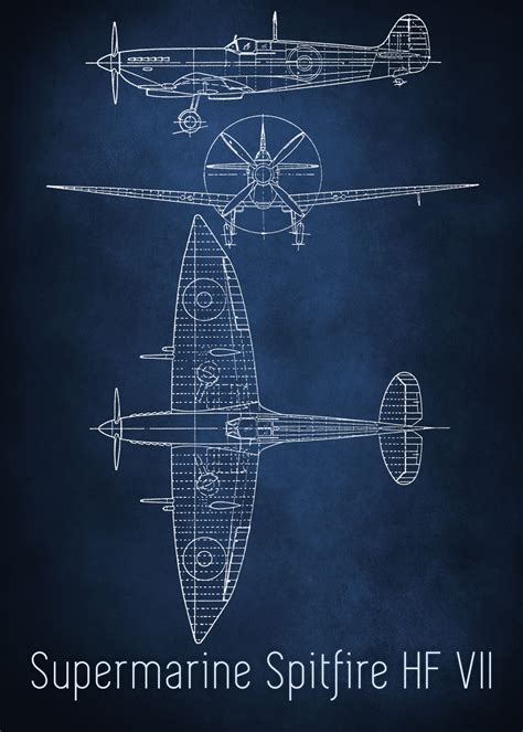 Hf Vii Spitfire Blueprint Poster By The Trackless Road Displate