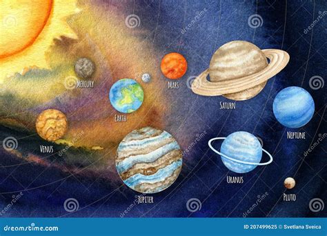 Watercolor Planets Of The Solar System Outer Space Planet Mercury