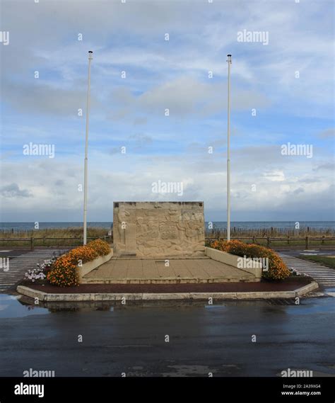 Sword Beach, Normandy 09/10/2017. British memorial, Sword Beach dedicated to commando units, 1st ...