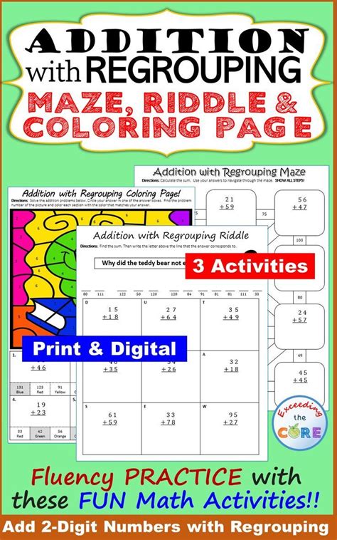 Digit Addition With Regrouping Maze Riddle Coloring Page Print Or