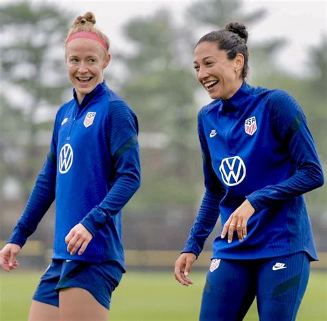 USWNT defender Becky Sauerbrunn #4 and teammate forward Christen Press ...