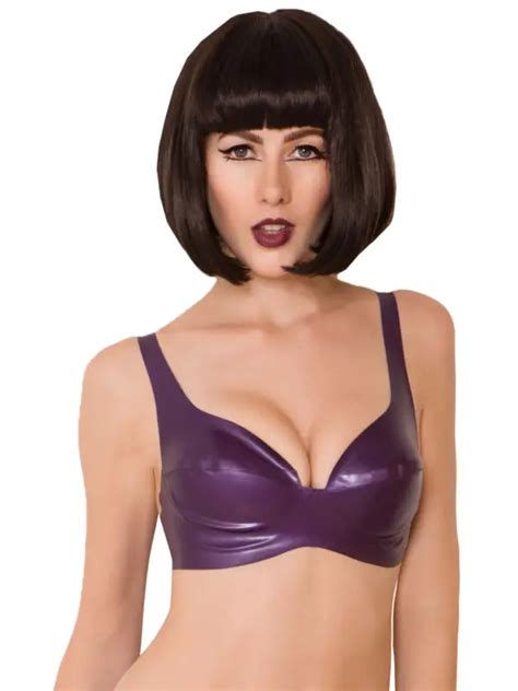 Sexy Purple Latex Bra Lingerie Sexy Latex Top Wear Garment For Woman With Back Buckle In Bras