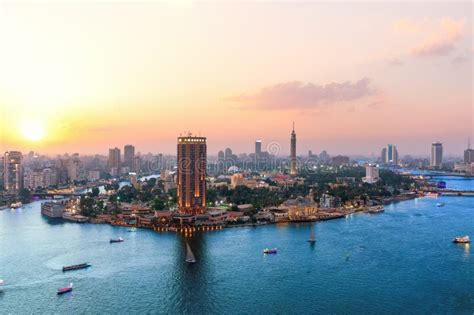 Modern Cairo Downtown Aerial View Over The Nile Egypt Stock Photo