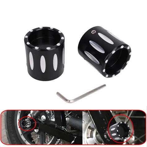 Black Cnc Deep Edge Cut Front Axle Cap Bolt Kit Nut Cover For Harley