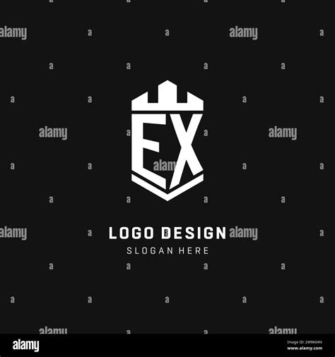 EX Monogram Logo Initial With Crown And Shield Guard Shape Style Vector