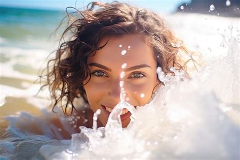 Premium Ai Image Young Cheerful Woman Bathing In Warm Tropical Sea