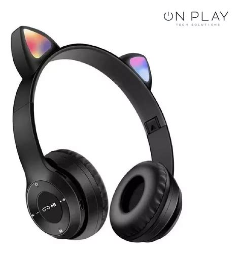 Auriculares Bluetooth Manos Libres Orejas Gatito Color Negro Color De