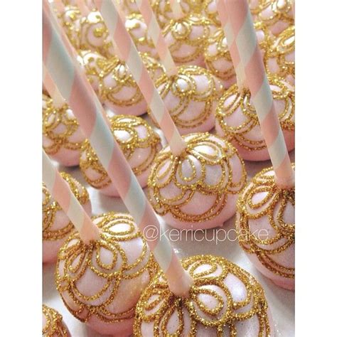 Custom Cake Pops Wedding Cakepops Blush And Gold Glitter Scalloped