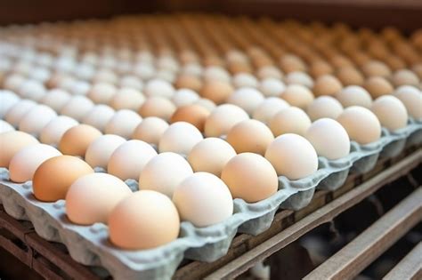 Los Huevos De Gallina Se Mueven A Lo Largo De Un Transportador En Una