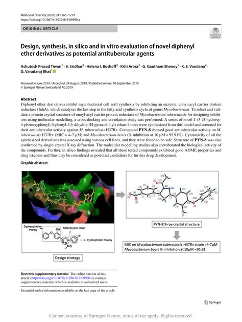 Design Synthesis In Silico And In Vitro Evaluation Of Novel Diphenyl Ether Derivatives As