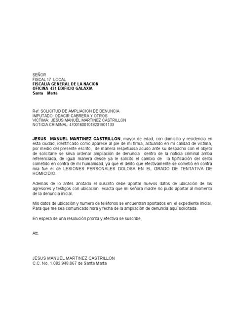 Solicitud De Ampliacion De Denuncia Pdf