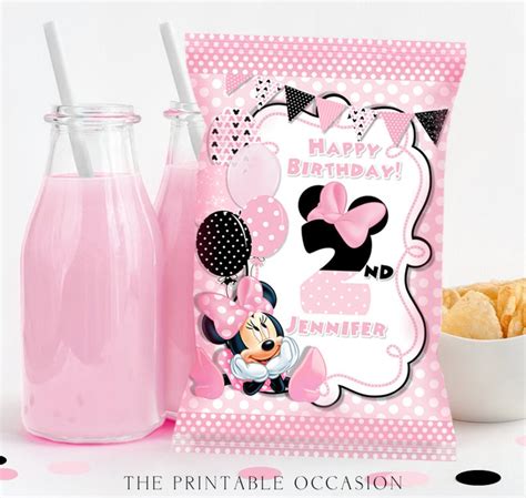 EDITABLE Baby Pink Minnie Mouse Chip Bag Baby Pink Chip Bag Etsy