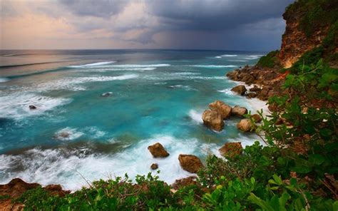 Download The Ocean Coast Wave Rock Indonesia Bali Wallpapers For