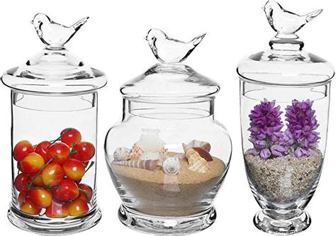 Myt Clear Glass Apothecary Jars 3 Piece Set With Bird