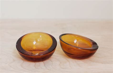 Vintage Viking Amber Glass Orb Ashtrays Set Of Two Shop Thrilling