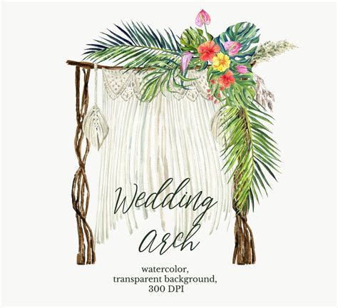 Watercolor Boho Wedding Clipart Arch Canopies Tee Pee Tropical Etsy