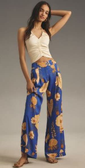 Farm Rio X Anthropologie Floral Satin Wide Leg Trousers Pants