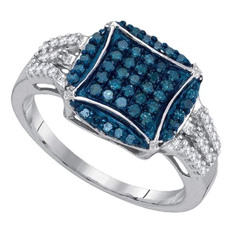 10kt White Gold Womens Round Blue Color Enhanced Diamond Circle