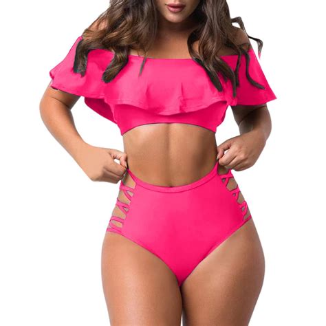 Sexy Cut High Waisted Flounce Bikini Set Tummy Control Swimsuits For