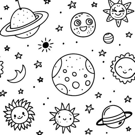 Cute Planets And Stars Doodle Seamless Pattern Space Galaxy Astronomy