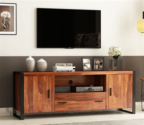 Buy Stalley Loft Tv Unit With Drawers (Honey Finish) Online in India at Best Price - Modern TV ...