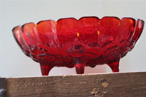 Vintage Red Glass Footed Bowl Ruby Red Fruit Bowl Footed