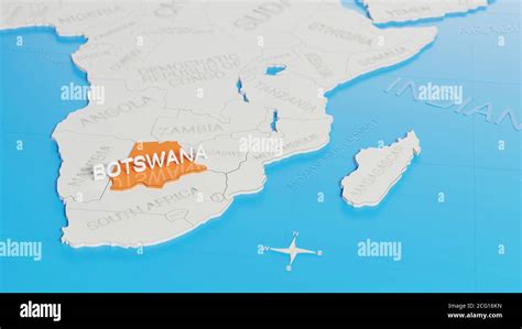 Botswana Highlighted On A White Simplified 3D World Map Digital 3D