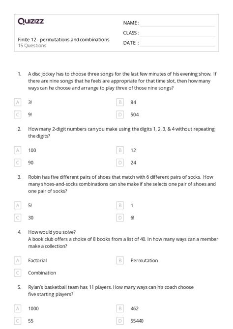 Factorials Worksheets For Th Grade On Quizizz Free Printable