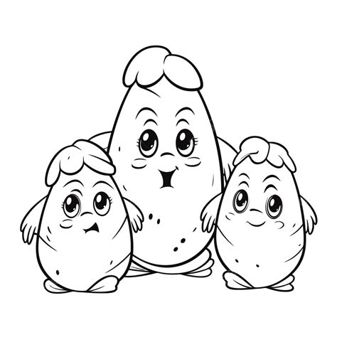 Cute Potato Coloring Pages With Cartoon Characters Outline Sketch