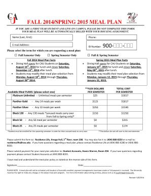 Clark Atlanta Meal Plan Fill Online Printable Fillable Blank