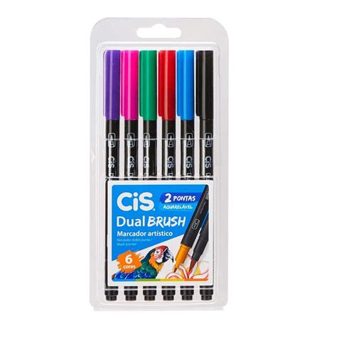 Marcador Artístico Dual Brush Aquarelável C 6 Cores Cis A Casa Das