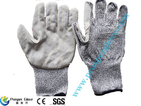 Hppe Liner Reinforce Leather Level Cut Resistance Safety Work Glove