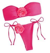 STRÓJ KĄPIELOWY BIKINI DWUCZĘŚCIOWY Z OZDOBNYMi KWIATAMI BANDEAU RÓŻOWY L bez marki Moda