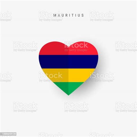 Mauritius Heart Shaped Flag Origami Paper Cut Mauritian National Banner Stock Illustration