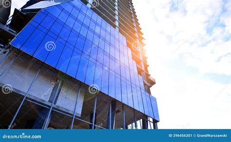 High Rise Building Under Construction Installation Of Glass Facade