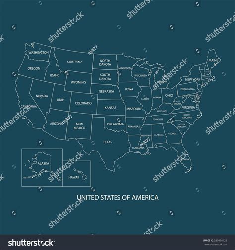 Usa Map Name Countriesunited States America Stock Vector Royalty Free 389998723 Shutterstock