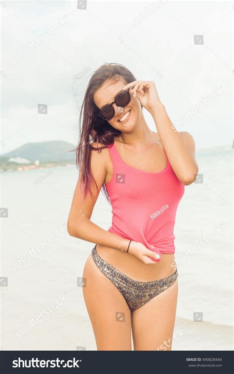 Sexy Girl Sensual Bikini Pink Tshirt Stock Photo 490828444 Shutterstock