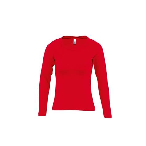 Camiseta Laboral MUJER Manga Larga Con Cuello Redondo Roja ITURRI