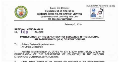 RO8 RM S2019 100 Participation Of The Department Of Education In The