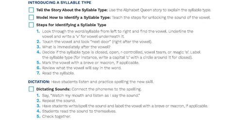 Reading Universe Lesson Plan Checklist How To Teach A Syllable Type