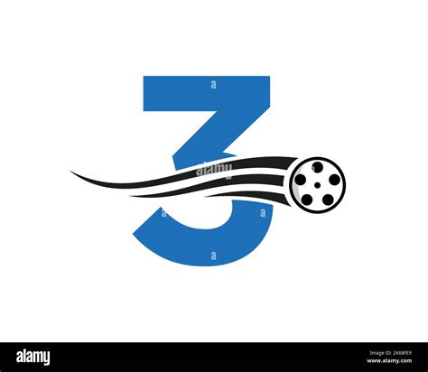 Initial Letter 3 Film Logo Concept With Film Reel For Media Sign Movie