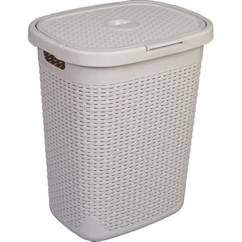 Panier à linge plastique 50L style rotin beige Anna lola L 45 x l 34