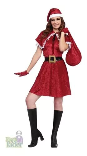 Traje Disfraz De Santa Claus Mujer Para Adulto Navidad Dama Cuotas