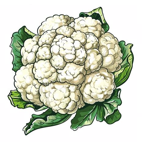 Un Dibujo De Una Coliflor Con Hojas Y Flores Vector Premium