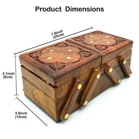 Rectangle Brown Handcrafted Wooden Jewelry Box Size Dimension 20x 10