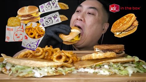 Asmr Mukbang Jack In The Box Sour Dough Jack Xtreme Sausage Sandwich Monster Tacos Curly