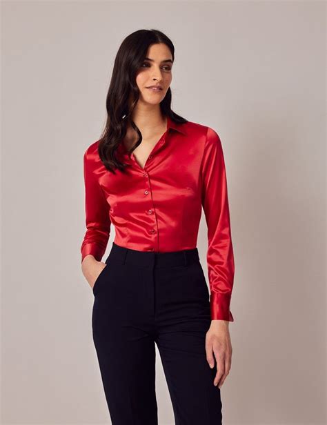 Manschetten Satinbluse Rot Hawes Curtis